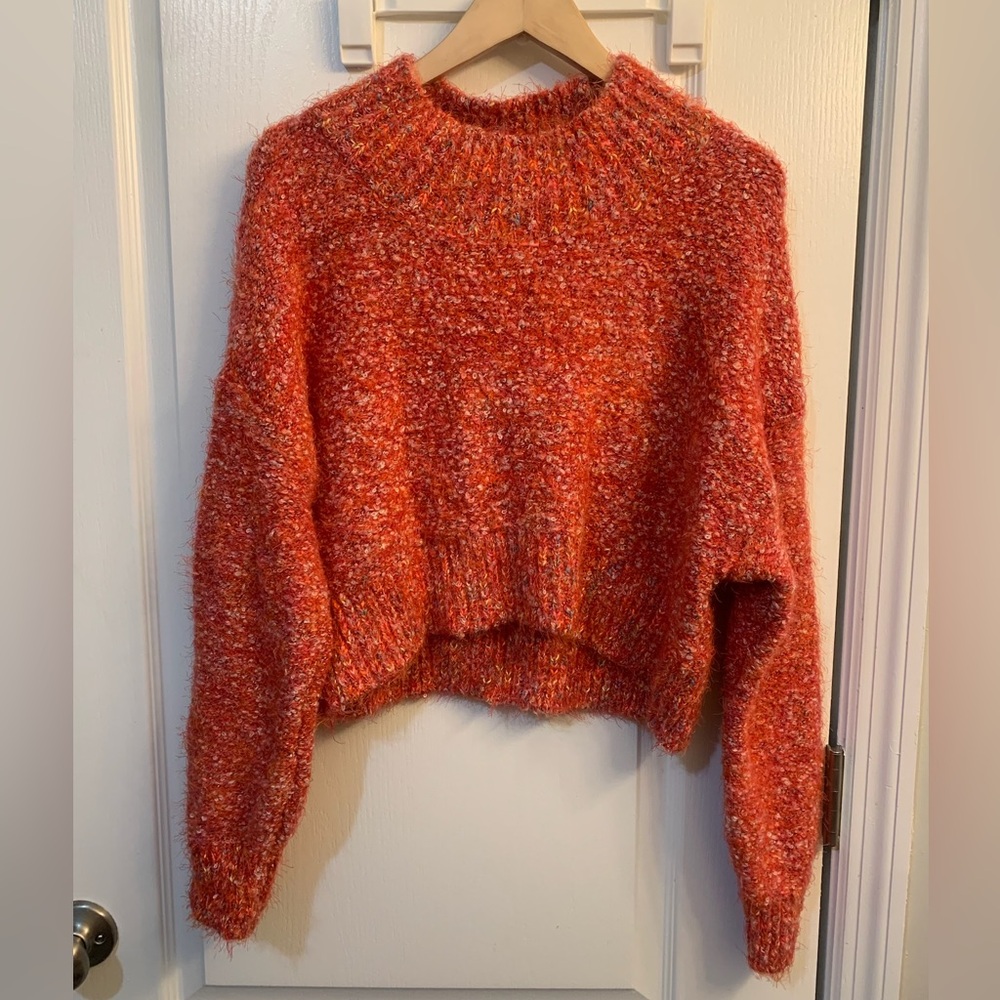 Free People Stardust Orange Chunky Knit Mock Neck Pullover Sweater - Picture 2 of 2